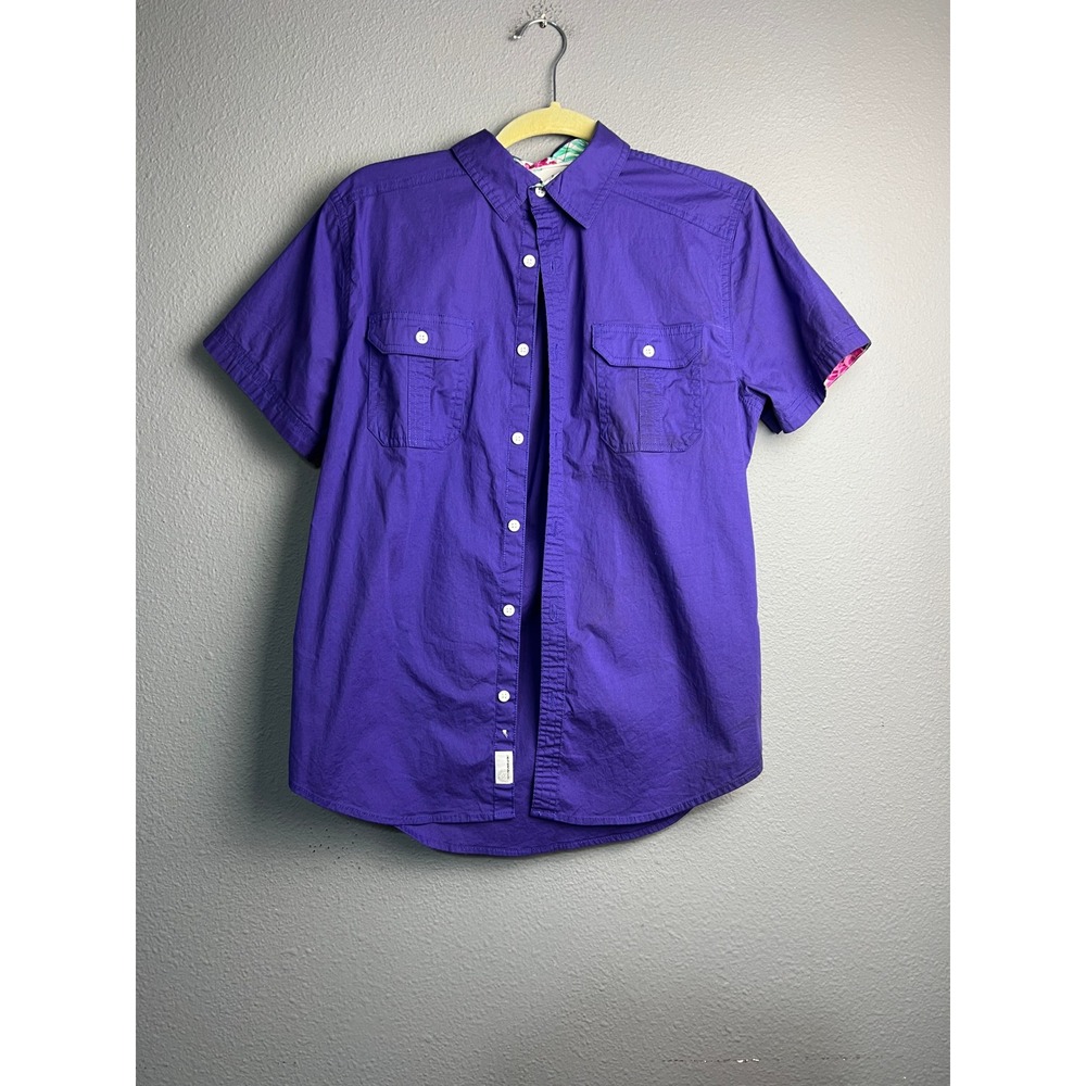 Paper denim & cloth Mens Med Purple Short Sleeve Slim Fit Utility Gorpcore